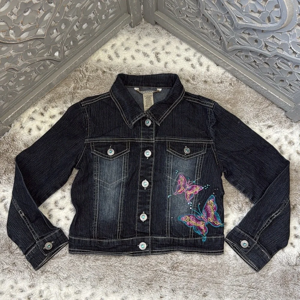 Arizona jean jacket girls size 7 embroidered butterfly rhinestones girlhoodcore